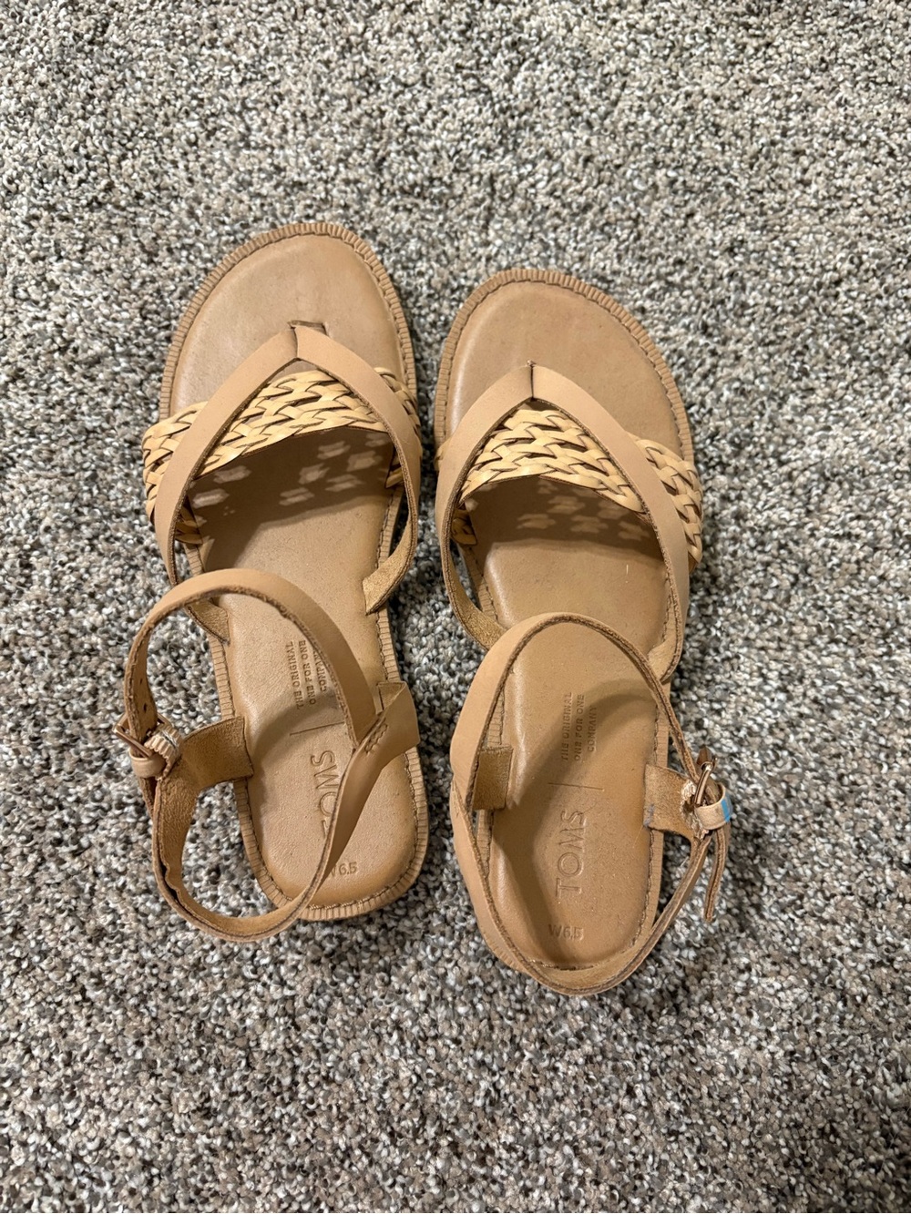 TOMS Tan Woven Leather Slingback Sandals